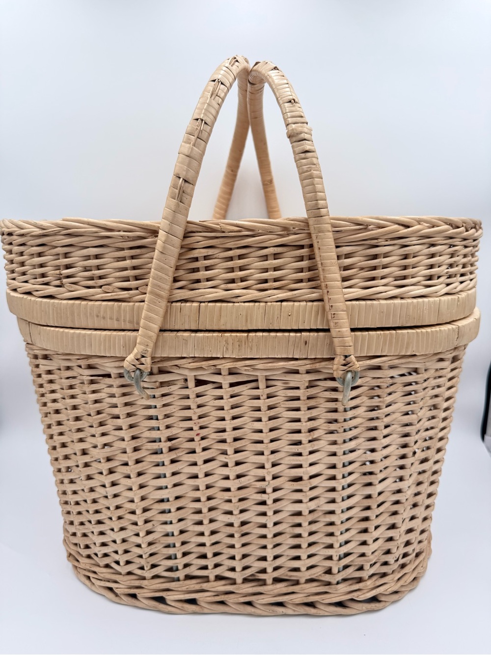 Vintage Large Woven Rattan Wicker Picnic Basket  18x14x13